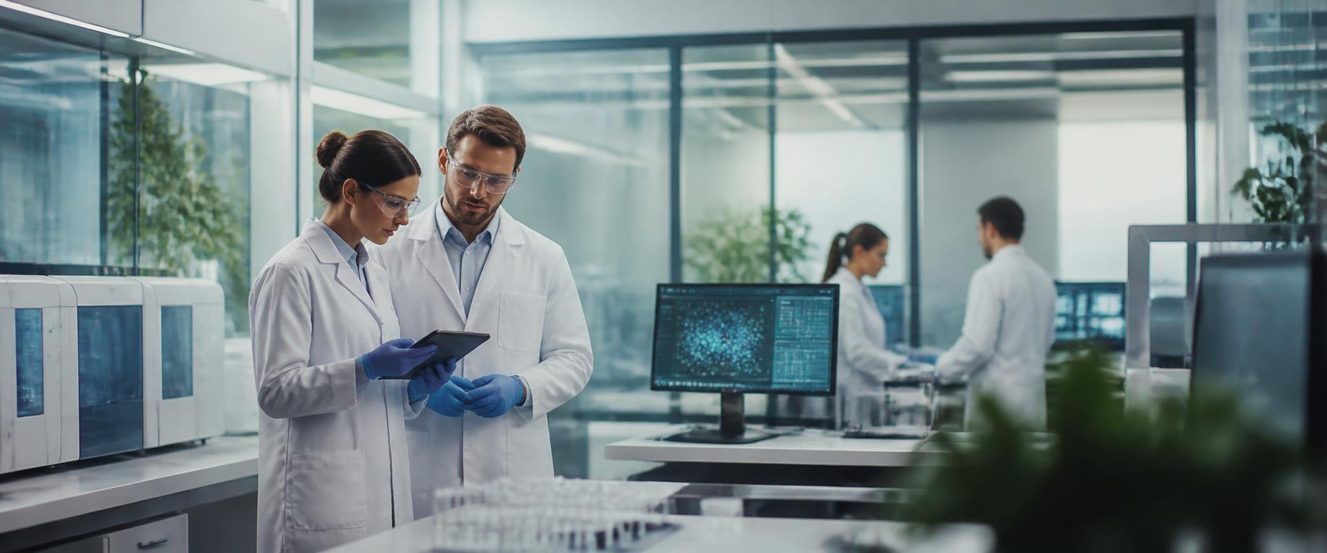 Modern molecular diagnostics laboratory team collaborating